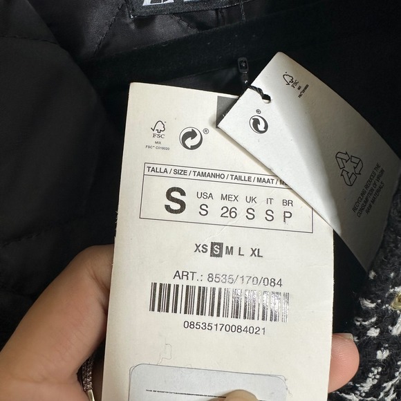 Zara‎ black plaid textured weave boxy jacket size small blogger preppy - Picture 6 of 9